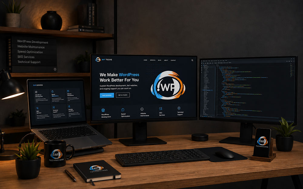 WordPress built Website on a Screen at a Desk
